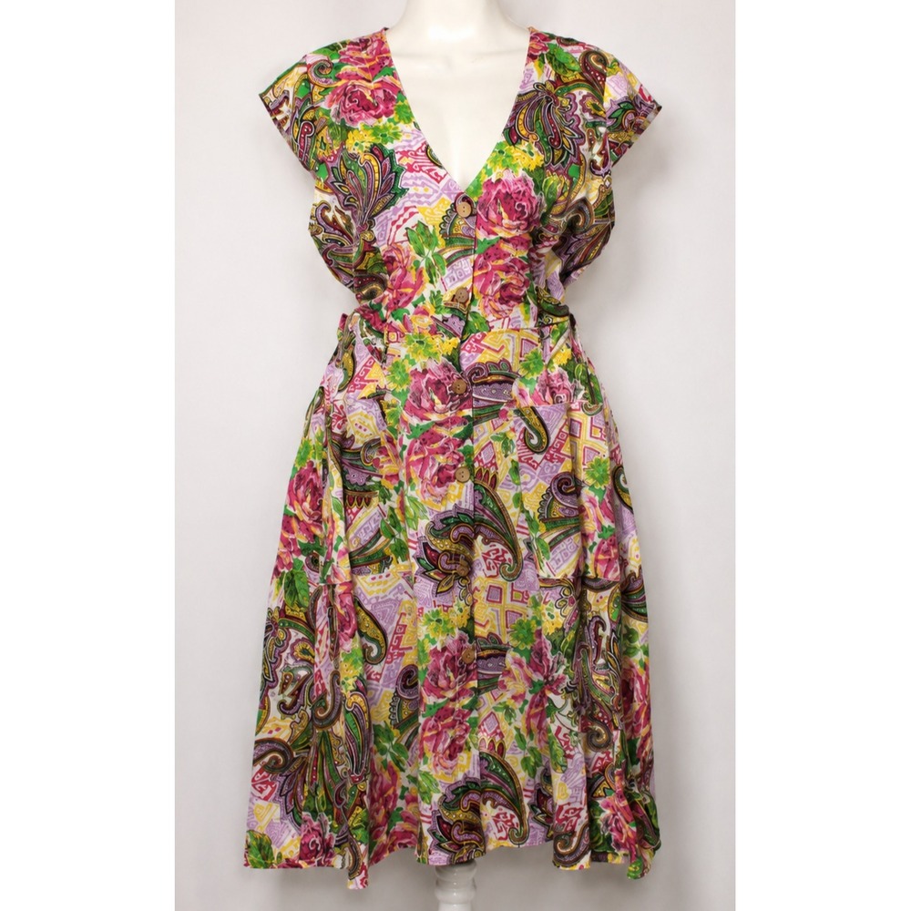Alessia Pacini Italy Floral Paisley Dress Belted Sustainable European Size Small